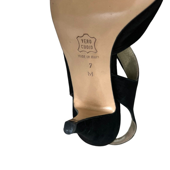 Bally Women Pumps Black Suede Slingback Cross Strap Pointed Toe 7M Made in Italy - Picture 6 of 7